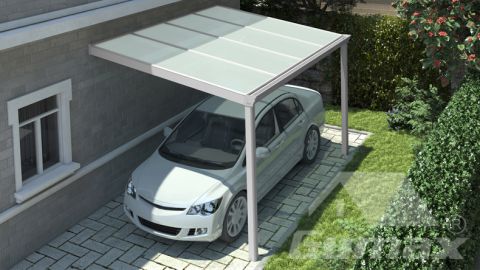 Carport classique blanc mat 4.06 x 3 mètre avec toite en verre opale