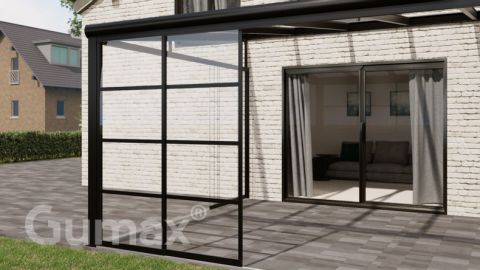 Steel Look glass sliding door 2-rail system matt black 1960mm wide with passage height of 2080mm – 2120mm