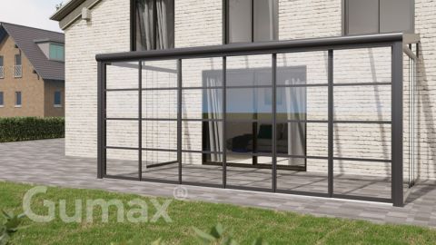 Steel Look glass sliding door 6-rail system matt anthracite 5880mm wide with passage height of 2330mm – 2370mm