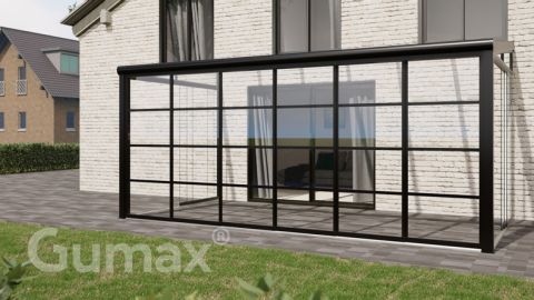 Steel Look glass sliding door 6-rail system matt black 5880mm wide with passage height of 1980mm – 2020mm