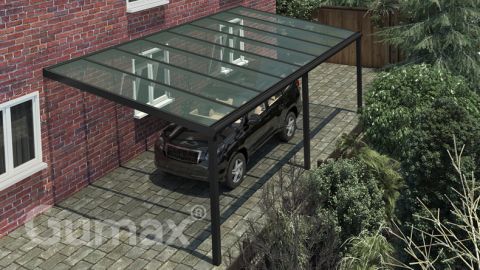 Heavy Duty carport 8.06m x 3.5m modern zwart helder glas boven