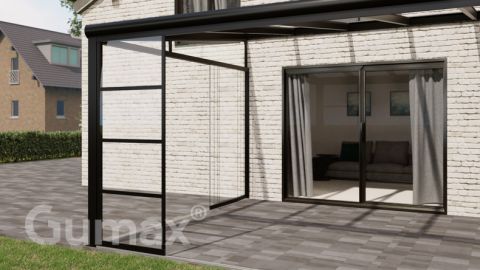 Steel Look glass sliding door 1-rail system matt black 1960mm wide with passage height of 2330mm – 2370mm