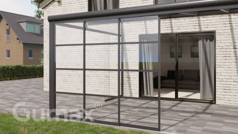 Steel Look glass sliding door 3-rail system matt anthracite 2940mm wide with passage height of 2180mm – 2220mm