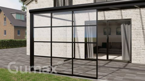 Steel Look glass sliding door 3-rail system matt black 2940mm wide with passage height of 2030mm – 2070mm