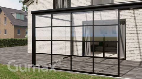 Steel Look glass sliding door 4-rail system matt black 3920mm wide with passage height of 1980mm – 2020mm