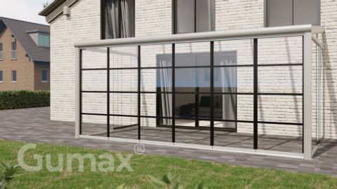 Steel Look glass sliding door 6-rail system matt white 5880mm wide with passage height of 2480mm – 2520mm